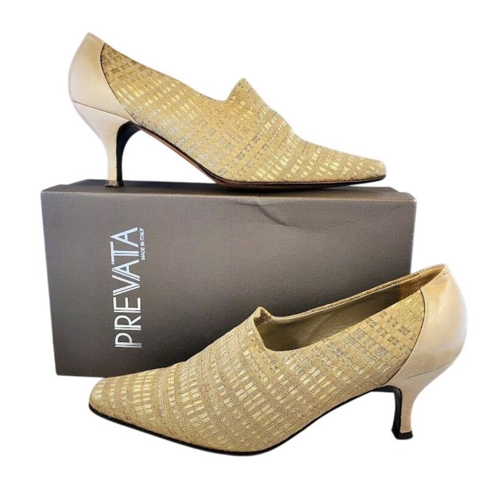 Prevata Socko Blonde Waffle Slip-On Pumps Size 8.5 Made in Italy Kitten Heels